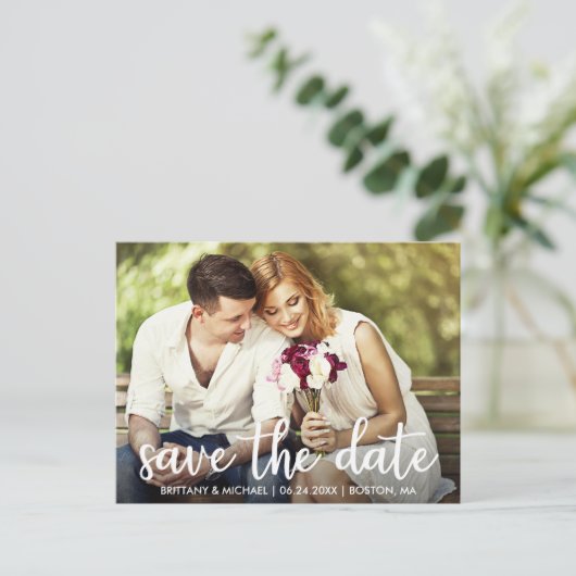 Verloving sparen de Datum Moderne Foto Briefkaart (Staand voorkant)
