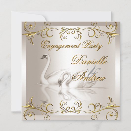 Verloving Swans ans Gold Sepia Elegant Party Kaart (Voorkant)