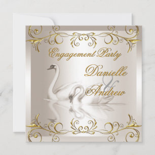 Verloving Swans ans Gold Sepia Elegant Party Kaart