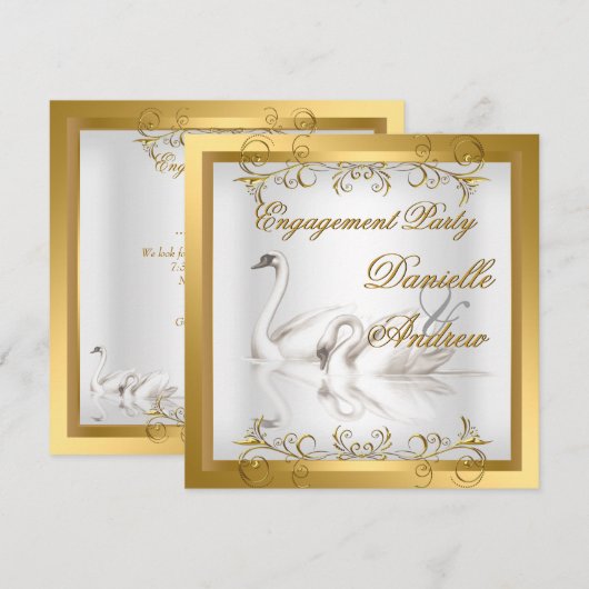 Verloving Swans Gold White Elegant Party Kaart (Voorkant / Achterkant)