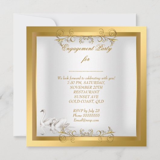 Verloving Swans Gold White Elegant Party Kaart (Achterkant)