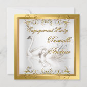 Verloving Swans Gold White Elegant Party Kaart (Voorkant)