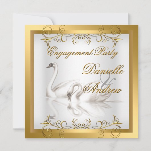 Verloving Swans Gold White Elegant Party Kaart (Voorkant)