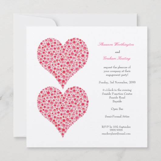Verloving Twee Roos Harten Metallic roze nodigt ui Kaart (Achterkant)