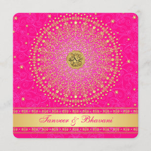 Verloving Uitnodiging   Ganesh Pink Gold Scroll