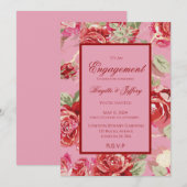 Verloving-uitnodiging voor rode rozen aankondiging (Voorkant / Achterkant)