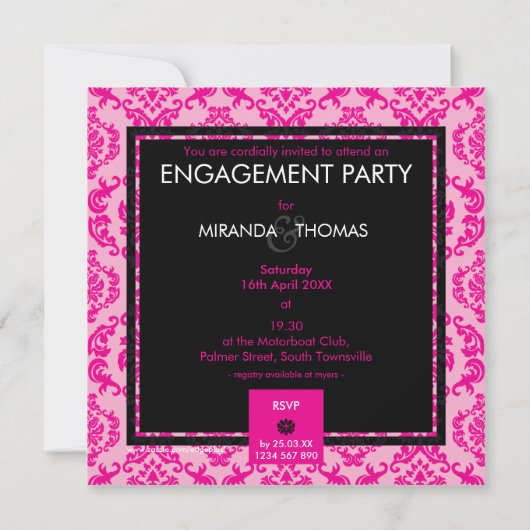 VERLOVING UITNODIGINGEN:: damask kleuren 2 Kaart (Achterkant)