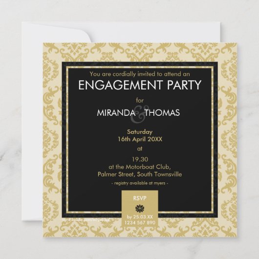 VERLOVING UITNODIGINGEN:: damask kleuren 3 Kaart (Achterkant)