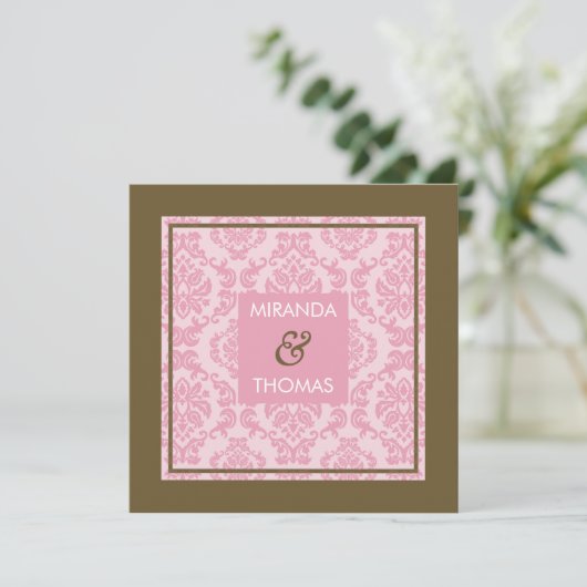 VERLOVING UITNODIGINGEN:: damask kleuren 9 Kaart (Staand voorkant)