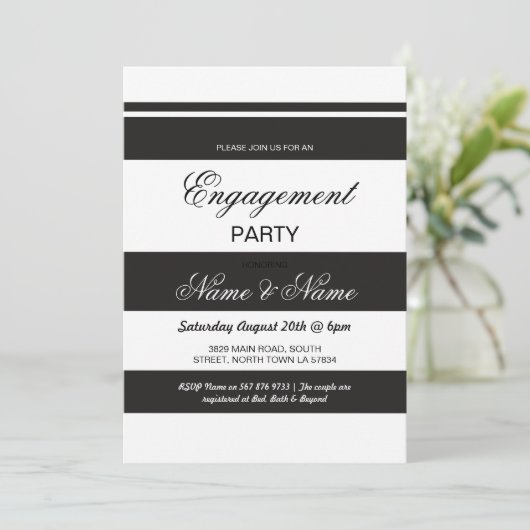 Verloving Uitnodigingen Stripe Black & White (Staand voorkant)