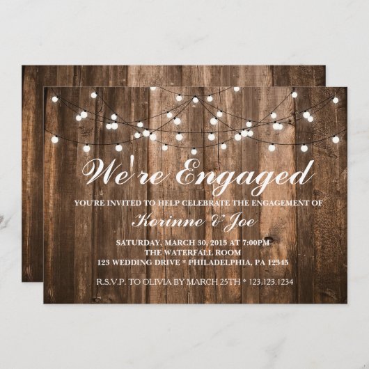 Verloving Uitnodigingshout en -verlichting Kaart (Voorkant / Achterkant)