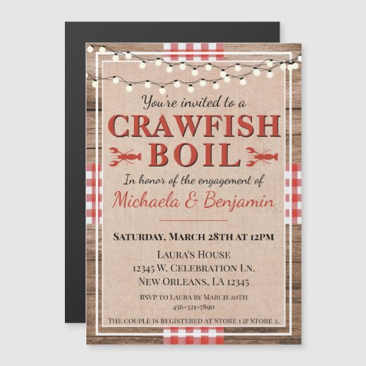 Verloving van Crawfish Boil Lobster Party Magnetische Uitnodiging (Voorkant / Achterkant)