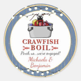 Verloving van Crawfish Seafood Boil Blue Gold Part Ronde Sticker