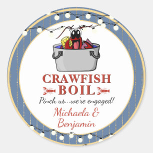 Verloving van Crawfish Seafood Boil Blue Gold Part Ronde Sticker