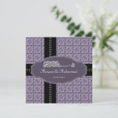Verloving van de bismillah damask paars kaart (Staand voorkant)