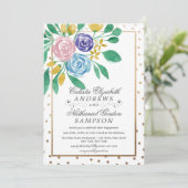 Verloving van de Floral Gold Confetti Waterverf Kaart (Staand voorkant)