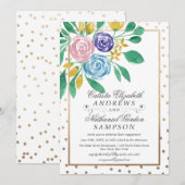 Verloving van de Floral Gold Confetti Waterverf Kaart (Voorkant / Achterkant)