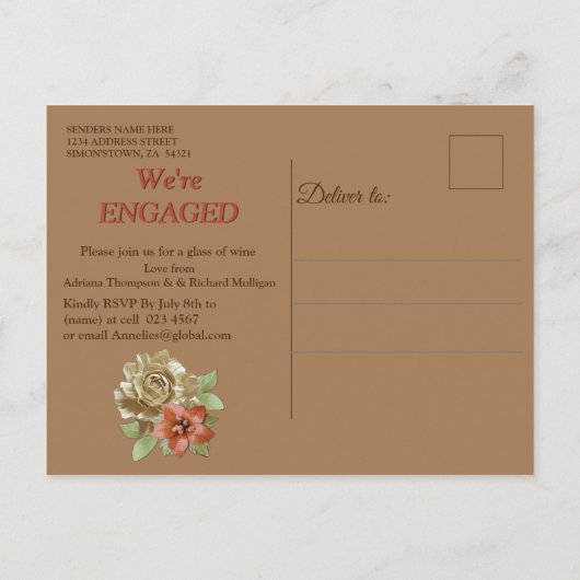 Verloving van leder- en suikerwerk uitnodiging briefkaart (Achterkant)