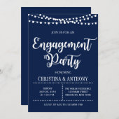 Verloving van Navy Blue String Lights Kaart (Voorkant / Achterkant)