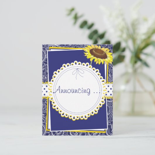Verloving van Royal Blue en Yellow Sunflower Aankondiging (Staand voorkant)
