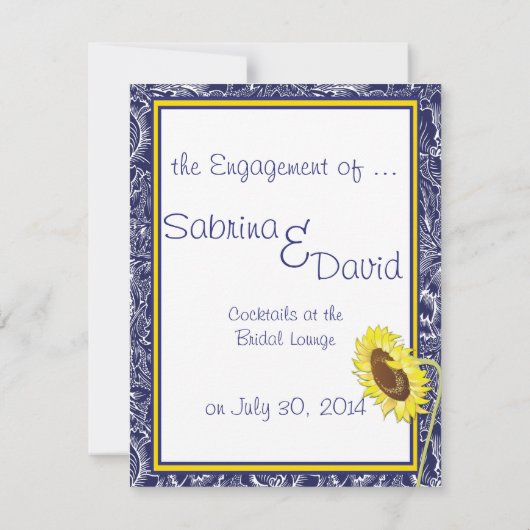 Verloving van Royal Blue en Yellow Sunflower Aankondiging (Achterkant)
