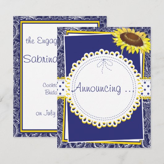Verloving van Royal Blue en Yellow Sunflower Aankondiging (Voorkant / Achterkant)