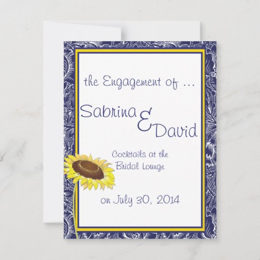Verloving van Royal Blue en Yellow Sunflower Aankondiging (Achterkant)