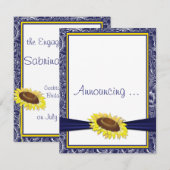 Verloving van Royal Blue en Yellow Sunflower Aankondiging (Voorkant / Achterkant)