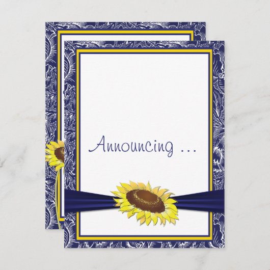 Verloving van Royal Blue en Yellow Sunflower Aankondiging (Voorkant / Achterkant)