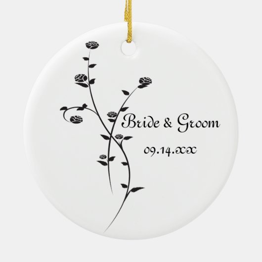 Verloving van zwarte en witte rozen keramisch ornament (Achterkant)