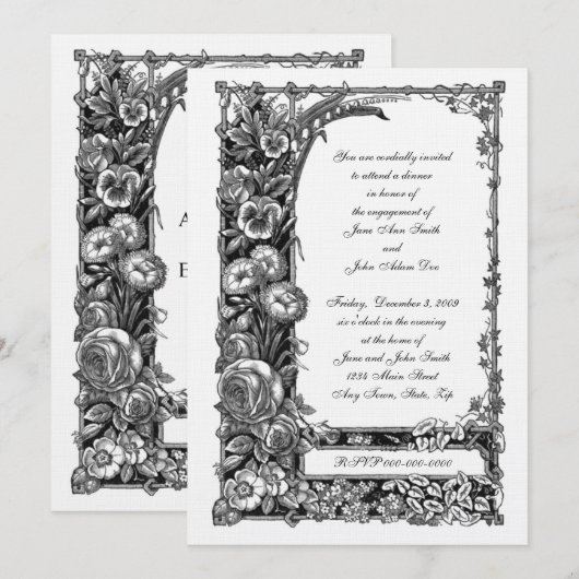 Verloving Victoriaans bloemen Kaart (Voorkant / Achterkant)