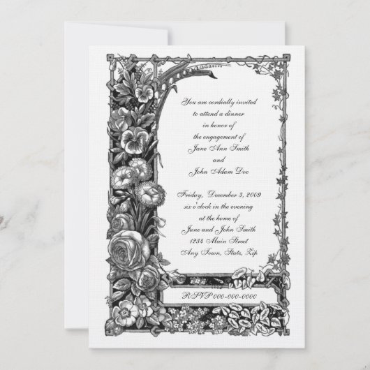 Verloving Victoriaans bloemen Kaart (Voorkant)