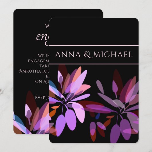 Verloving/Vivid Paars, Roze en Zwarte Bloem Kaart (Voorkant / Achterkant)