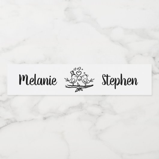 Verloving Vogels Zwart Wit Lovebirds Bruiloft Waterfles Etiket (Enkel label)