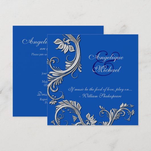 Verloving voor blauwe zilveren bruiloft kaart (Voorkant / Achterkant)