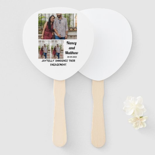 Verloving voor bruiloft aangepast 3Fotocollage Handwaaier (Voorkant en achterkant)