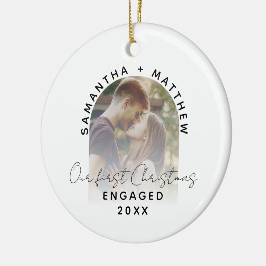 Verloving voor eerste kerstcadeautjes keramisch ornament (Links)