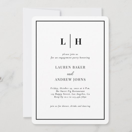 Verloving voor zwart-wit kalligrafie kaart (Voorkant)