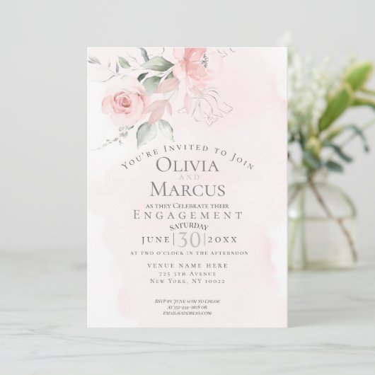 VERLOVING | Waterverf Blush Pink Flowers Kaart (Staand voorkant)