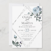 VERLOVING | Waterverf Dusty Blue Floral Silver Kaart (Voorkant)