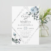 VERLOVING | Waterverf Dusty Blue Floral Silver Kaart (Staand voorkant)