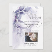 Verloving | Waterverf Dusty Plum Violet Foliage Kaart (Voorkant)