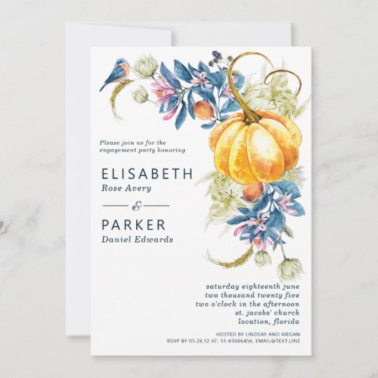 Verloving Waterverf Herfst pompoen uitnodiging (Voorkant)