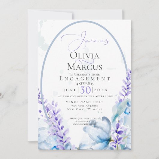 VERLOVING | Waterverf Lavender - Dusty Blue Kaart (Voorkant)