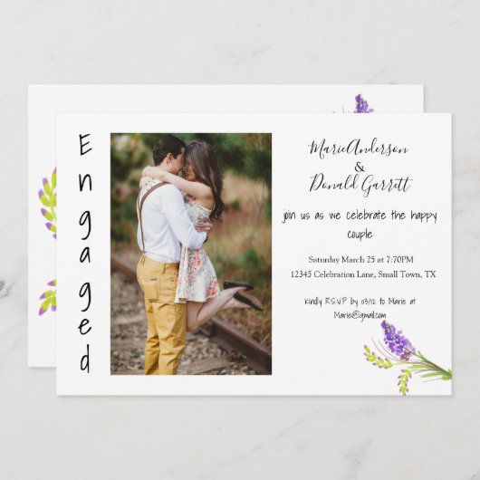 Verloving Waterverf Lavender en Green Floral Aankondiging (Voorkant / Achterkant)