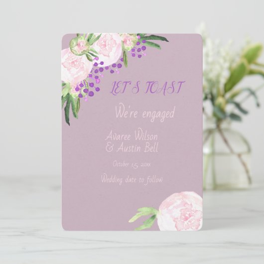Verloving Waterverf Paarse Floral Card Kaart (Staand voorkant)