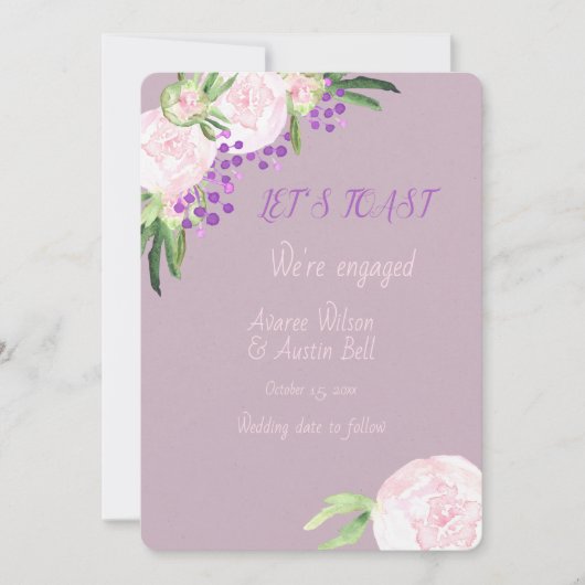 Verloving Waterverf Paarse Floral Card Kaart (Voorkant)