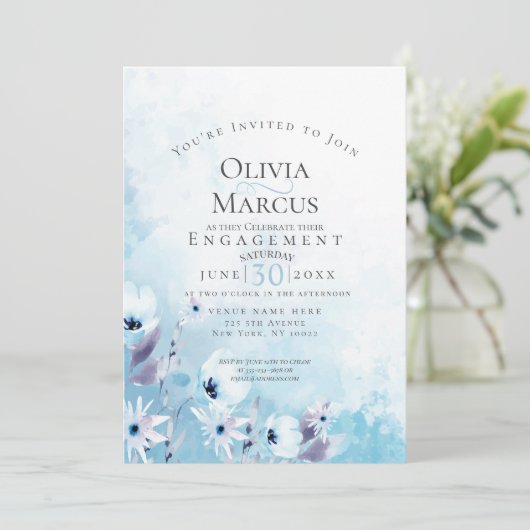 VERLOVING | Waterverf Sky Blue Anemone Garden Kaart (Staand voorkant)