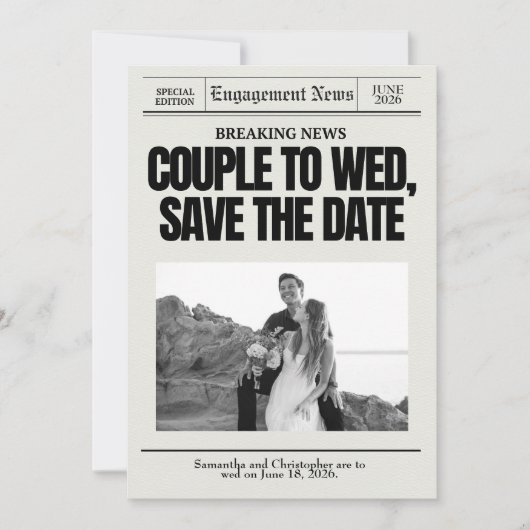 Verloving Wedding Save the Date Breaking Nieuws (Voorkant)