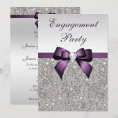 Verloving zilveren pailletten violette boog kaart (Voorkant / Achterkant)